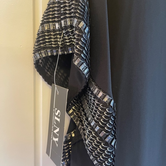 SLNY Capelet Black Sheath Dress Metallic Trim Womens Size 6 - Picture 5 of 11